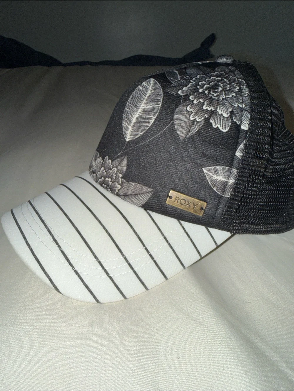 Roxy Black and White Floral Trucker Hat